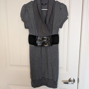 Gray Ribbed Sweater Dress